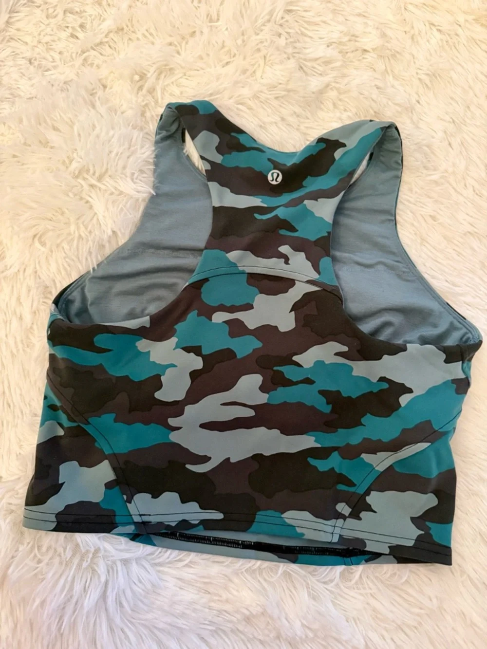Lululemon Athletica Camo Cropped Tank Teal Green Black Gray Sz 8 Athleisure Gym - Picture 2 of 4